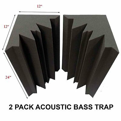 Corner Bass Traps Acoustic Foam - 2 Pack 12" X 12" X 24" Charcoal Made In Usa