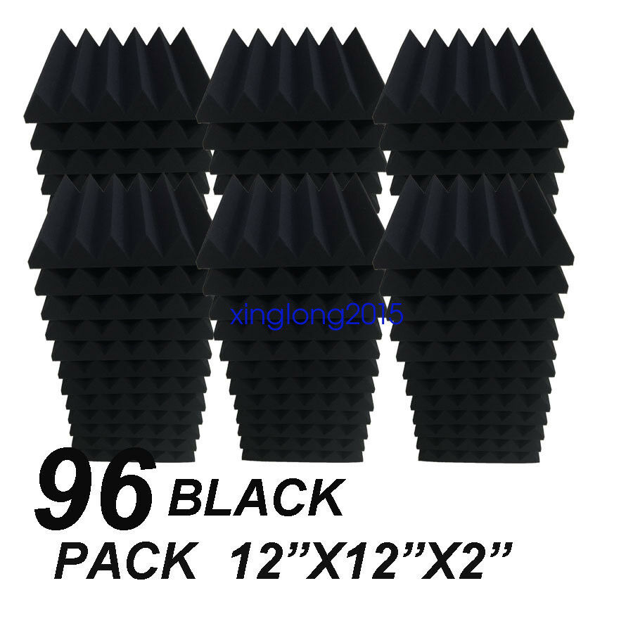 12" X 12" X 2" 96 Pack Black Acoustic Wedge Studio Soundproofing Foam Wall Tiles