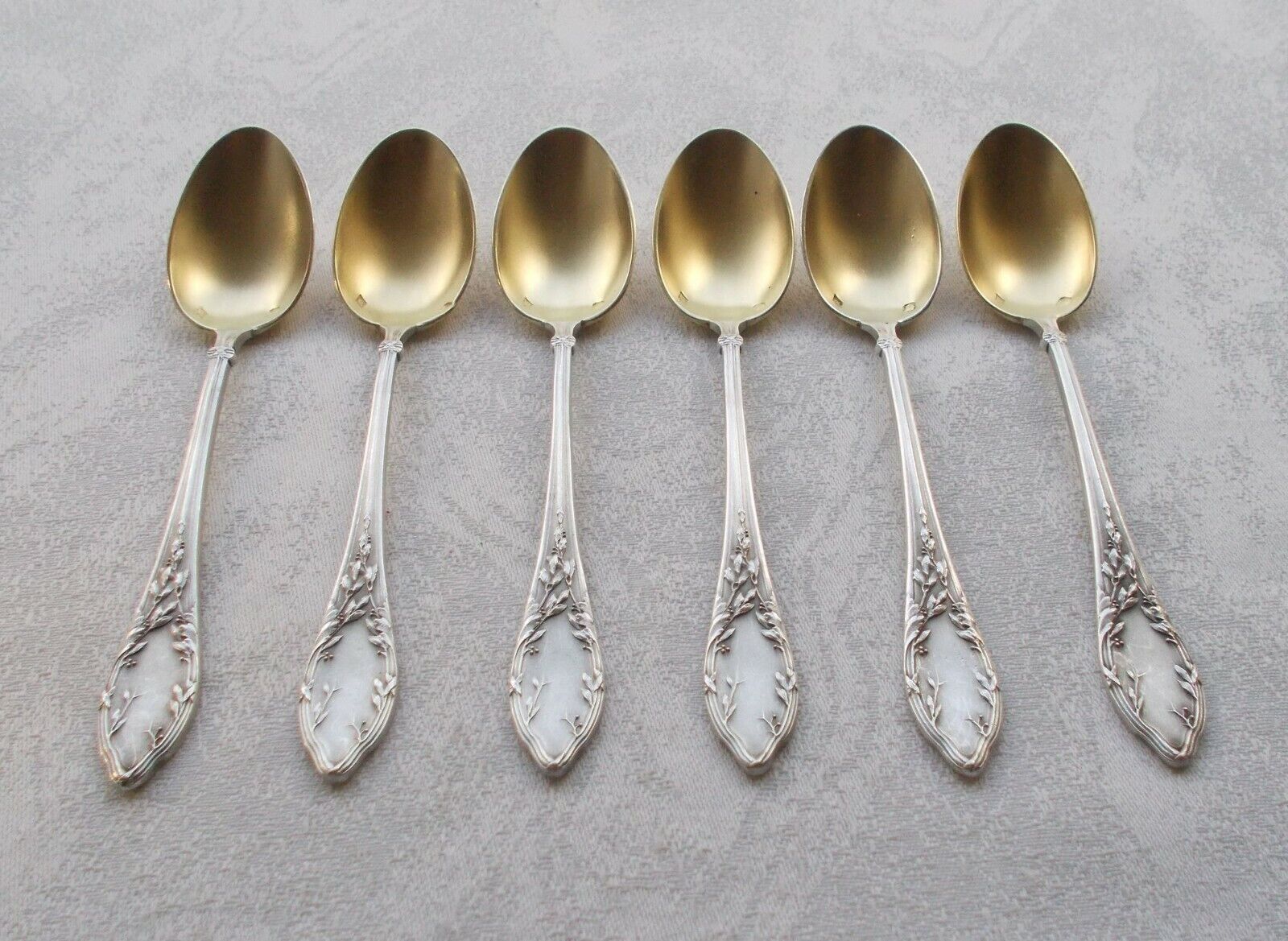 Rare Set 6 Mocca Spoon In Art Nouveau Style Of 950er Sterling Silver Olier&caron