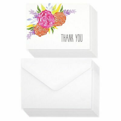 120 Pcs Thank You Cards Bulk Set, Watercolor Floral Blank Cards With Envelopes