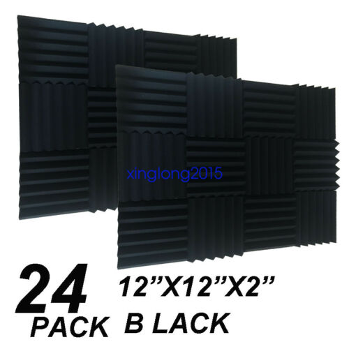 12" X 12" X 2" 24 Pack Black Acoustic Wedge Studio Soundproofing Foam Wall Tiles