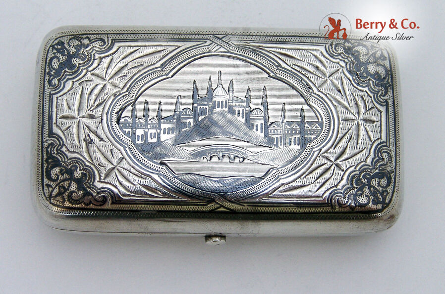 Russian 84 Silver Niello Tobacco Box Moscow 1891