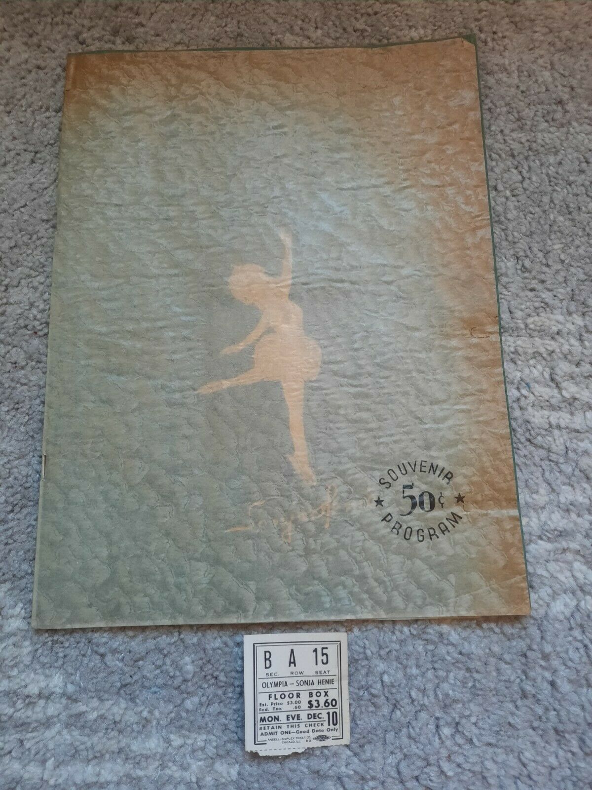 1951 Sonja Henie Figure Skater Hollywood Ice Revue Souvenir Program And Ticket