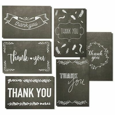 144-pack Blank Thank You Greeting Cards Bulk W/envelope, Chalkboard Design 4"x6"