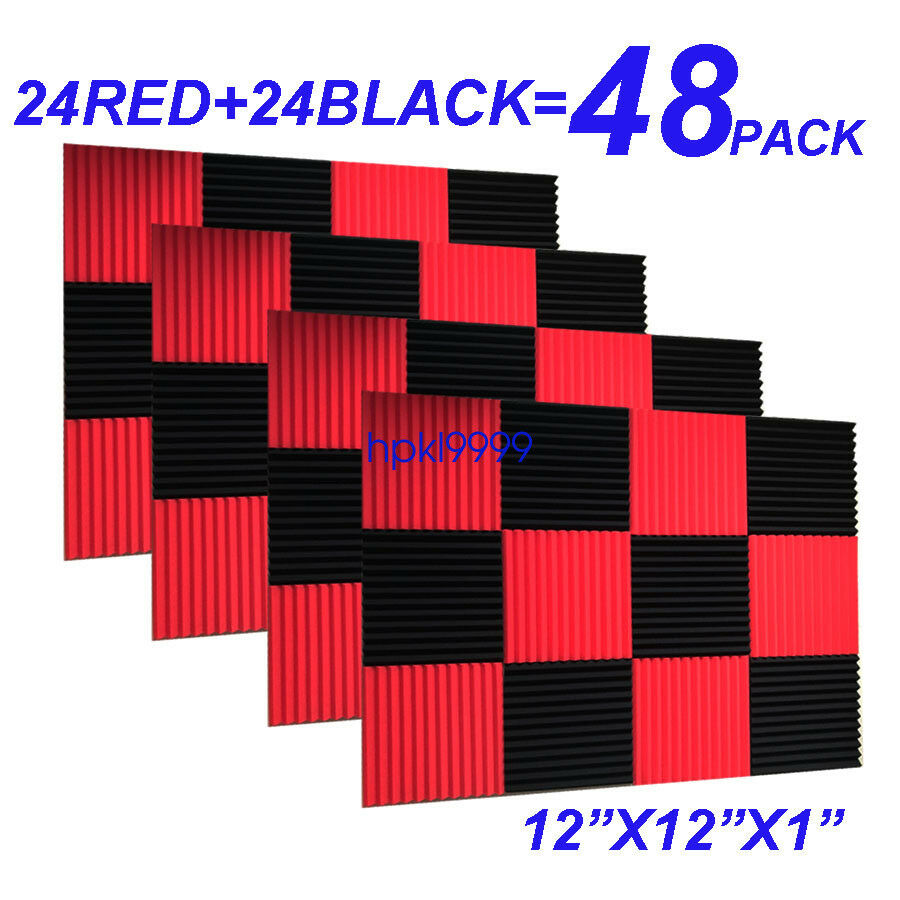 48pack 12"x12"x1" Red Black Acoustic Foam Panel Studio Soundproofing Wall Tiles
